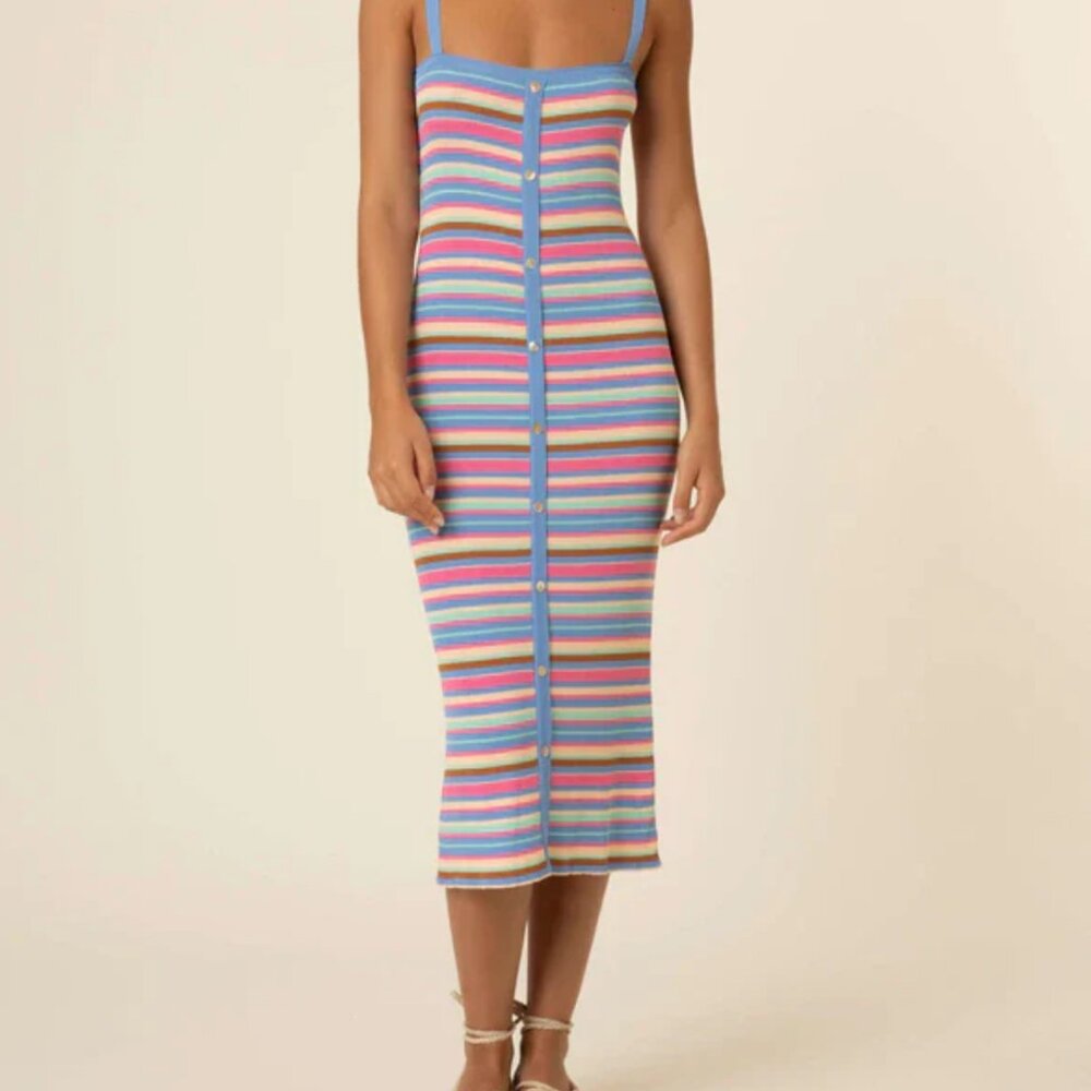 FRNCH Striped Knitted Midi Bodycon Dress - Size Small